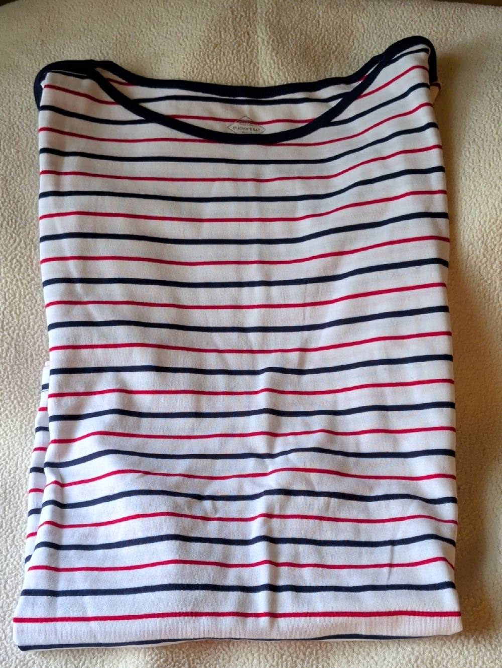 St. John's Bay White Navy & Red Striped Boatneck Tee